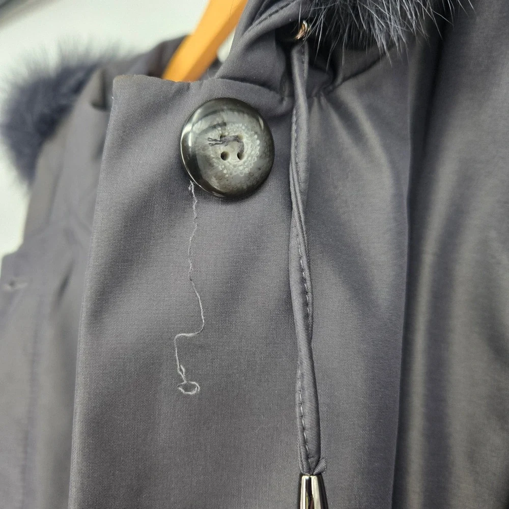 1‎ Madison Luxe Outerwear Womens 3X Fox Fur Trim Hooded Black Long Parka Coat